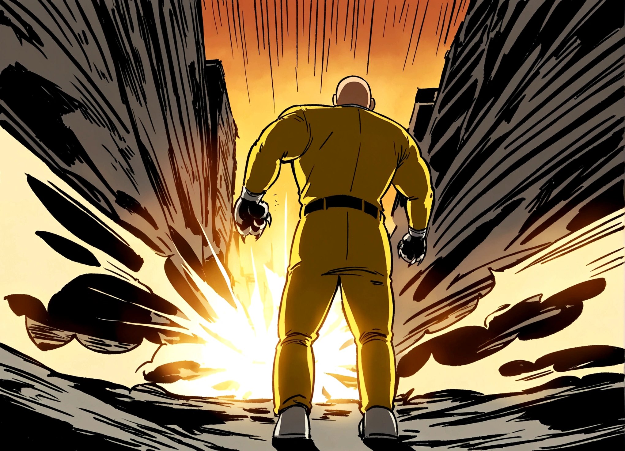 Marvel's Wolverine (90s comic style) is enraged, claws out ready to fight, One punch man Saitama is not impressed. set in new york city. standoff