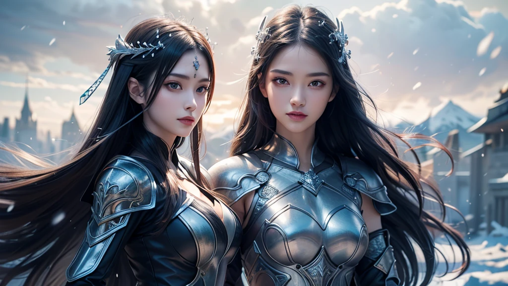 Close-up of woman holding sword and armor, Armor Girl, 2. 5D CGI anime fantasy artwork, Large Breasts,Epic fantasy digital art style, detailed Digital 2D fantasy art, Digital 2D fantasy art, original photo, (best quality:1.3), high resolution, (masterpiece), (lifelike:1.4), Professional photography, Clear focus, High Dynamic Range, 8k resolution, Intricate details, Fine details, Depth of Field, Extremely detailed CG unified 8k wallpaper, masterpiece,poster,best quality,Official Art,(Beauty and aesthetics:1.2),(masterpiece:1.3),Miss,personal,Light Leather Armor,complex pattern,winter,Snow Mountain,Medium distance photography,(midnight),dramatic,Giant bat wings,