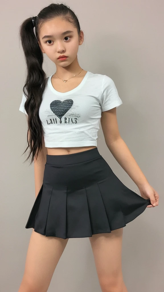 .woman、ponytail、
Tight mini skirt、Flat Chest