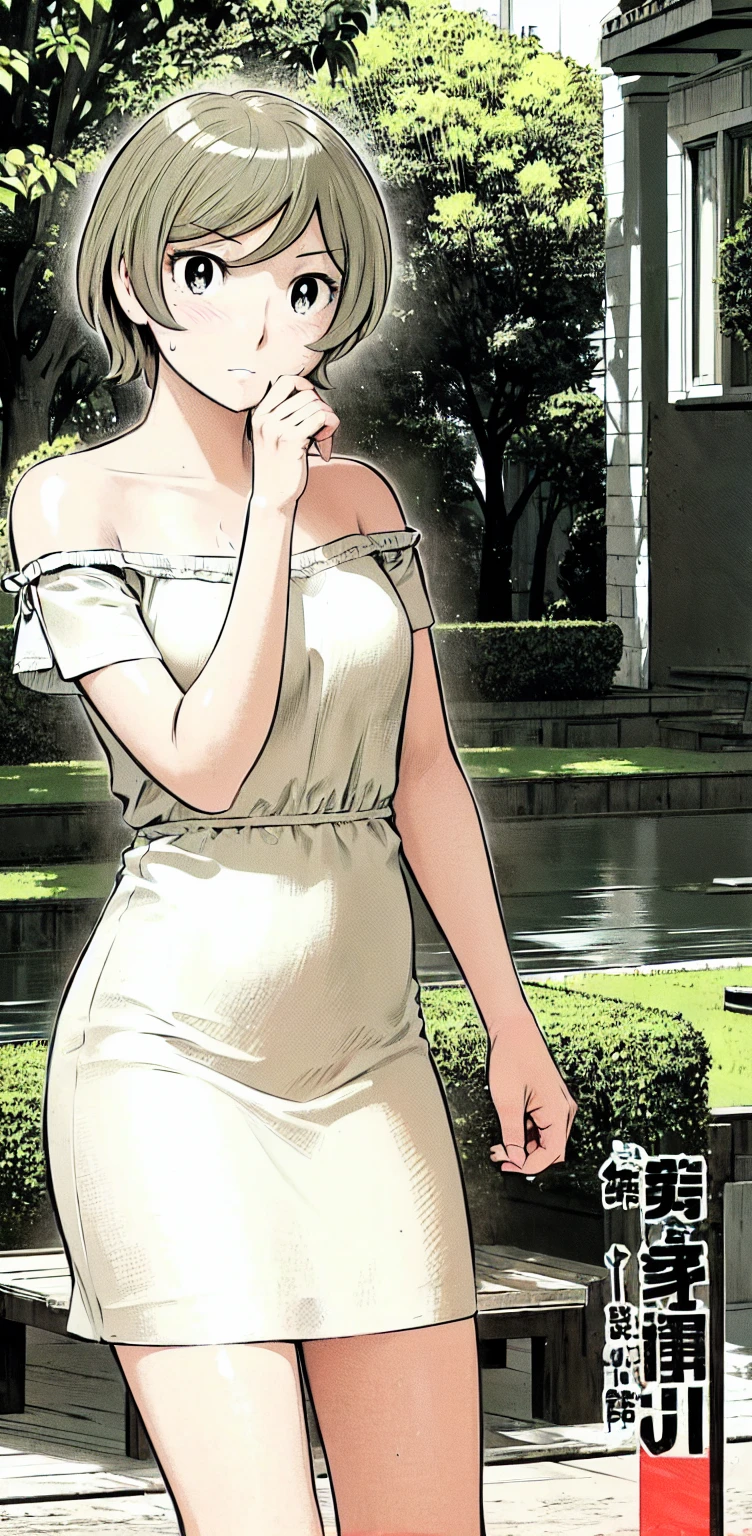 、(masterpiece、Highest quality)、Highest quality, Ultra-high resolution, (((masterpiece))), alone, Sweat、Big eyes,Show Viewer,
blonde,(short hair:1.2), (Highest quality:1.3),One Girl,Private Server、Floral dress、nature、Off the shoulder、Embarrassed face