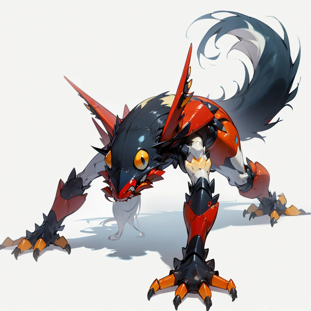 (Random Evolution, Colossal crab mixed with skunk), full body version, red and yellow color skins, (full blue eyes), (Grassroots), no background