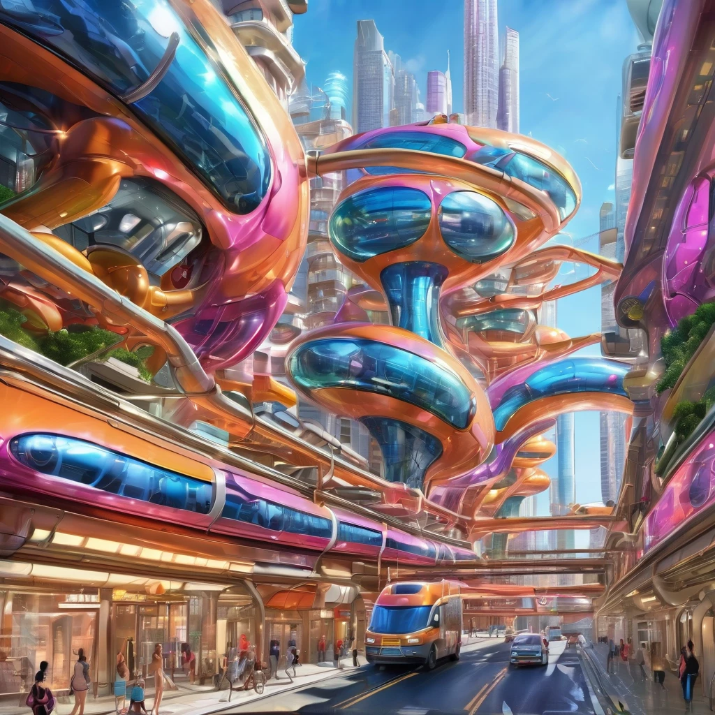 A great futuristic metropolitan made of glass and steel where tall buildings are shaped liked dildos and vehicles are individual sperm with wheels and windows moving down the streets. Tunnels look like vaginas. Hyper realistic, vibrant colors, 16k