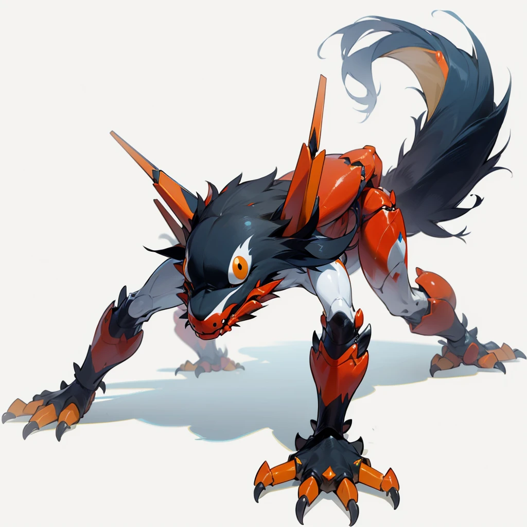 (Random Evolution, Colossal crab mixed with skunk), full body version, red and yellow color skins, (full blue eyes), (Grassroots), no background