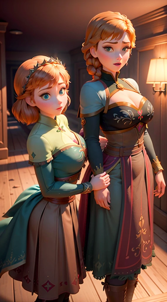 2 girls, Anna of Arendelle, Elsa of Arendelle, lesbians, big boobies, 