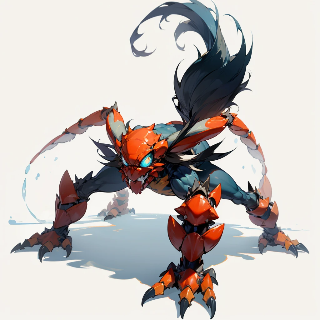 (Random Evolution, Colossal crab mixed with skunk), full body version, red and yellow color skins, (full blue eyes), (Grassroots), no background
