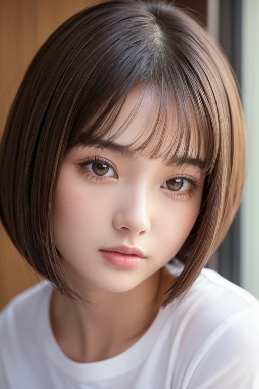 (Highest quality, masterpiece:1.3), ((Beautifully detailed face)), beautifully detailed skin, Intricate details, Very detailed, Best image quality in 8K,(18 year old girl:Prostitute,sexy:2.0,Undressing),A Japanese girl,Baby Face,(Detailed Hair,Bobcut:1.4),Detailed lips,Open your mouth,Beautiful and detailed feet,blush,Embarrassing,Realistic Face,Realistic Skin,(Vibrant Skin),Vivid lips, wearing T-shirt