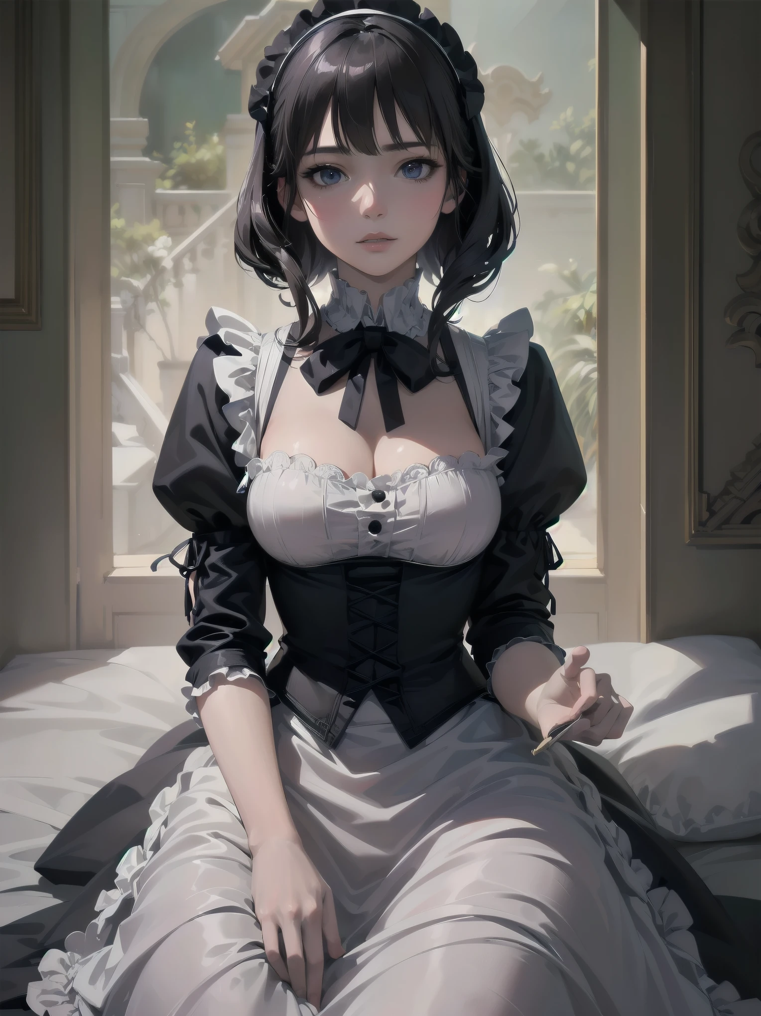 (Highest quality、16K、masterpiece、Ultra-high resolution、Victorian era、Photorealistic:1.2)、Maid Lady、solo、One person、Beautiful and detailed、202Perfectly detailed illustrations created by master anime illustrators of the 4th generation、Cool Beauty、Heroine's Attributes、Artistic shading、Perfect Face、Detailed portrait、