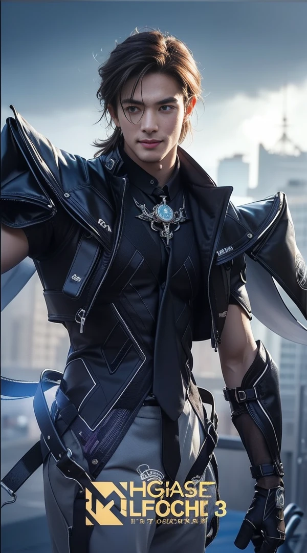 ((Men)), (head shot), (frontal face), (half body view), (Handsome muscular man in his 30s wearing black luxury suit with black necktie), zi wang (prince chiu), Mischievous smile, (detail: 1 in 1), Natural muscles, HIG quality, beautiful eyes, (Detailed face and eyes), (Face、: 1 / 2), Noise, Real Photographics, ... ...................................................................................................PSD, Sharp Focus, High resolution (8K), realistic & Professional Photography, 8K UHD, Soft lighting, High quality, Film grain, FujifilmXT3
