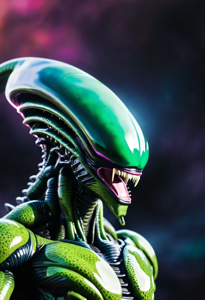 (((Extreme close-up Xenomorph Alien the eighth passenger fused with (((imperfect cell))),(((Dragon Ball Z universe))) surreal and cinematographic images Color Splash images Front Images)))