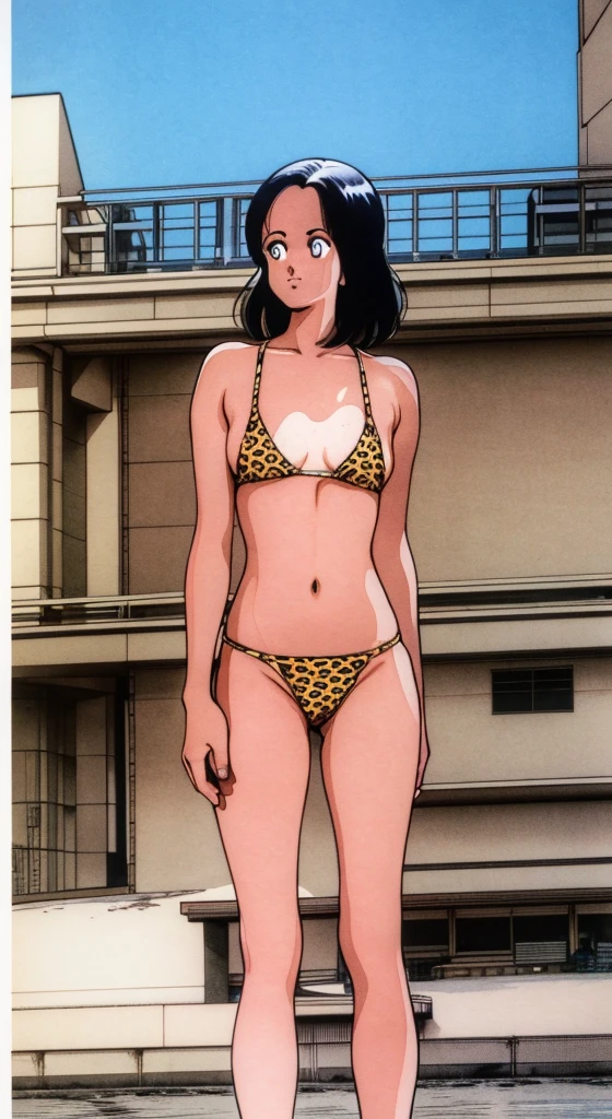masterpiece.最high quality,high quality,High resolution,8k,Very detailed,Anime Style,from the front,whole body,looking at the camera,D Cup.slim,Ocean,Sweaty skin,Beautiful Skin,Mitsuru Adachi,H2,Hikari Amemiya,amemiya hikari,Medium length hair,amount,Black Hair,Kind Face, Browsing Caution, leopard pattern,Micro Bikini