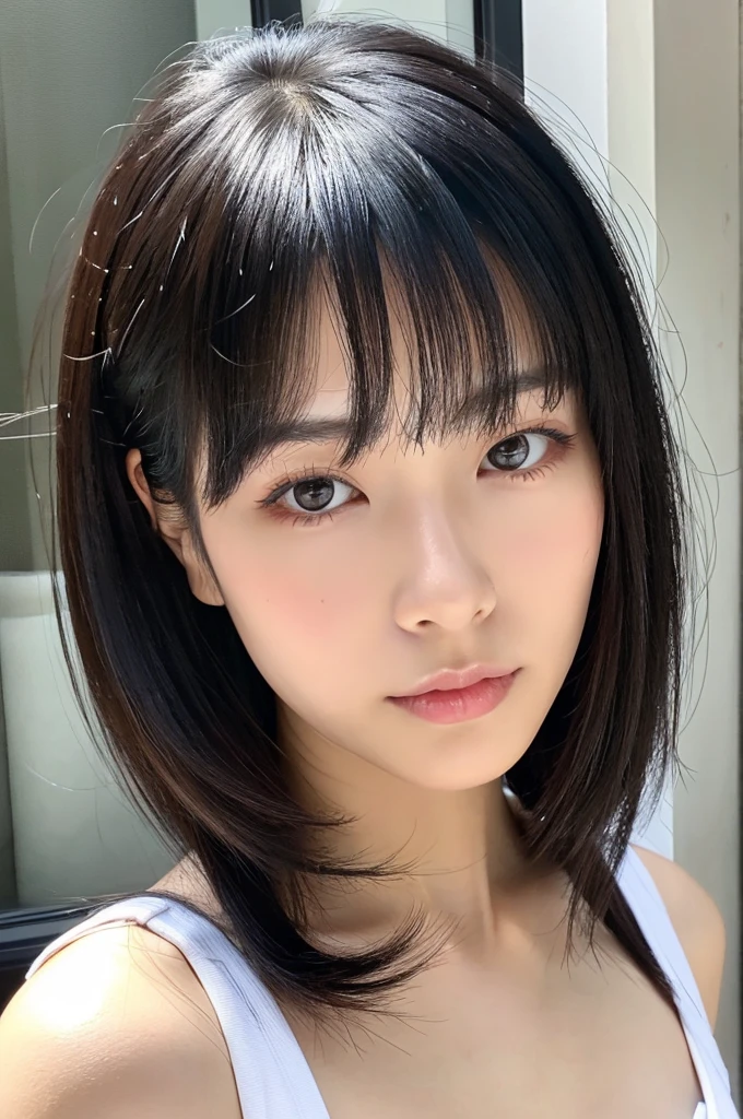 ((Highest quality)), ((masterpiece)), (detailed), Japanese, Age 25, Beauty, Front face, sexy,Face close-up,Long Black Hair、With bangs