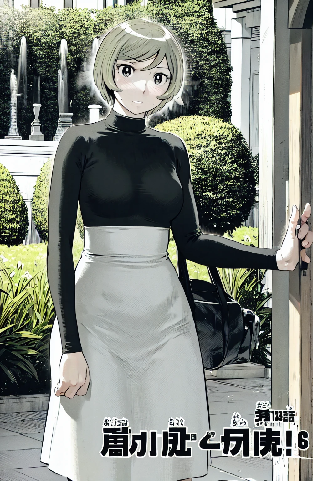 、(masterpiece、Highest quality)、Highest quality, Ultra-high resolution, (((masterpiece))), alone, Sweat、Big eyes, No sleeve、Outdoor、Floral dress、Composition from the front、(Cut the back hair short、short hair、blonde、woman)、Shortcuts、Embarrassed face、Cut your hair short、可愛いwomanの子、Big Breasts