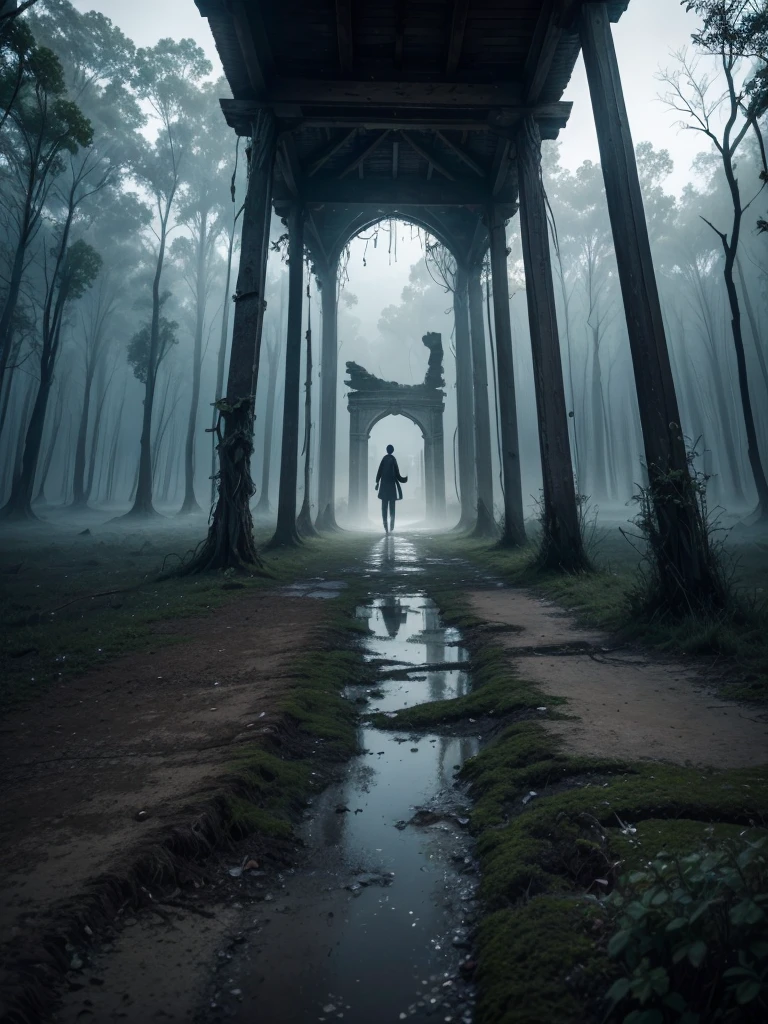 Imagine the Threshold as a vast territory of darkness and dense fog, with a heavy and oppressive atmosphere. The sky is perpetually cloudy, with dark and turbulent clouds, obscuring any glimmer of light. The soil is arid and rocky, covered in sparse, twisted vegetation, as if nature itself were suffering.
When walking through this region, you see spirits wandering aimlessly, with expressions of deep sadness and regret. Your clothes are worn out and dirty, reflecting the state of their souls. Some spirits gather in small groups, murmuring to each other, while others remain isolated, Lost in your own thoughts.
Ruined structures dot the landscape, memories of past lives and mistakes made. Dark and decaying buildings, with walls covered in moss and cracks, seem to emerge from the ground as silent witnesses of the suffering present there.
Lakes with dark, turbid waters appear sporadically, reflecting only the darkness around. The air is thick and difficult to breathe, charged with a sense of despair and desolation.
However, In the midst of this darkness, there are scattered points of light. Enlightened spirits, with soft and glowing auras, walk among the disembodied, offering words of comfort and guidance. These spiritual mentors are beacons of hope, guiding suffering spirits towards paths of reflection and self-improvement.
in some areas, it is possible to see portals or passages to higher spiritual colonies, shining with a welcoming light. These portals represent the promise of redemption and evolution, inviting spirits to leave their pain behind and move towards a brighter future.