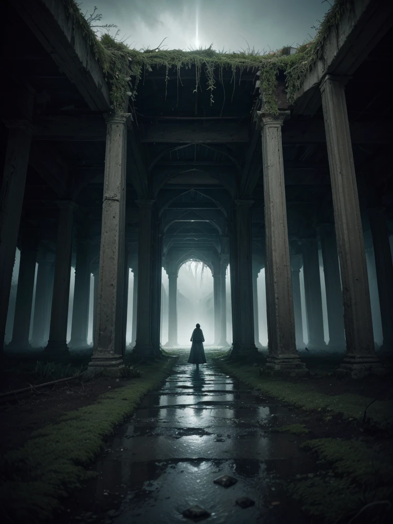 Imagine the Threshold as a vast territory of darkness and dense fog, with a heavy and oppressive atmosphere. The sky is perpetually cloudy, with dark and turbulent clouds, obscuring any glimmer of light. The soil is arid and rocky, covered in sparse, twisted vegetation, as if nature itself were suffering.
When walking through this region, you see spirits wandering aimlessly, with expressions of deep sadness and regret. Your clothes are worn out and dirty, reflecting the state of their souls. Some spirits gather in small groups, murmuring to each other, while others remain isolated, Lost in your own thoughts.
Ruined structures dot the landscape, memories of past lives and mistakes made. Dark and decaying buildings, with walls covered in moss and cracks, seem to emerge from the ground as silent witnesses of the suffering present there.
Lakes with dark, turbid waters appear sporadically, reflecting only the darkness around. The air is thick and difficult to breathe, charged with a sense of despair and desolation.
However, In the midst of this darkness, there are scattered points of light. Enlightened spirits, with soft and glowing auras, walk among the disembodied, offering words of comfort and guidance. These spiritual mentors are beacons of hope, guiding suffering spirits towards paths of reflection and self-improvement.
in some areas, it is possible to see portals or passages to higher spiritual colonies, shining with a welcoming light. These portals represent the promise of redemption and evolution, inviting spirits to leave their pain behind and move towards a brighter future.