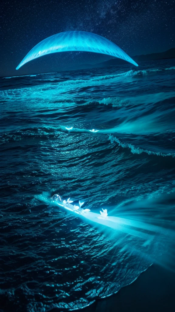 glowing noctilucent insect, masterpiece, Sea of night