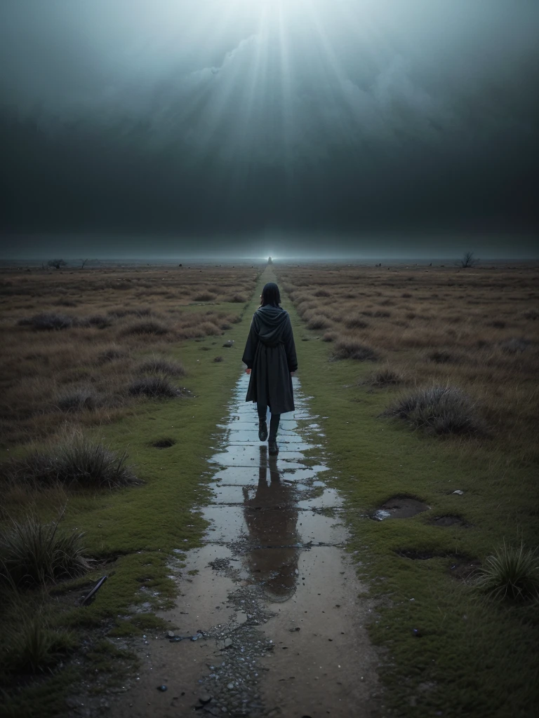 Imagine the Threshold as a vast territory of darkness and dense fog, with a heavy and oppressive atmosphere. The sky is perpetually cloudy, with dark and turbulent clouds, obscuring any glimmer of light. The soil is arid and rocky, covered in sparse, twisted vegetation, as if nature itself were suffering.
When walking through this region, you see spirits wandering aimlessly, with expressions of deep sadness and regret. Your clothes are worn out and dirty, reflecting the state of their souls. Some spirits gather in small groups, murmuring to each other, while others remain isolated, Lost in your own thoughts.
Ruined structures dot the landscape, memories of past lives and mistakes made. Dark and decaying buildings, with walls covered in moss and cracks, seem to emerge from the ground as silent witnesses of the suffering present there.
Lakes with dark, turbid waters appear sporadically, reflecting only the darkness around. The air is thick and difficult to breathe, charged with a sense of despair and desolation.
However, In the midst of this darkness, there are scattered points of light. Enlightened spirits, with soft and glowing auras, walk among the disembodied, offering words of comfort and guidance. These spiritual mentors are beacons of hope, guiding suffering spirits towards paths of reflection and self-improvement.