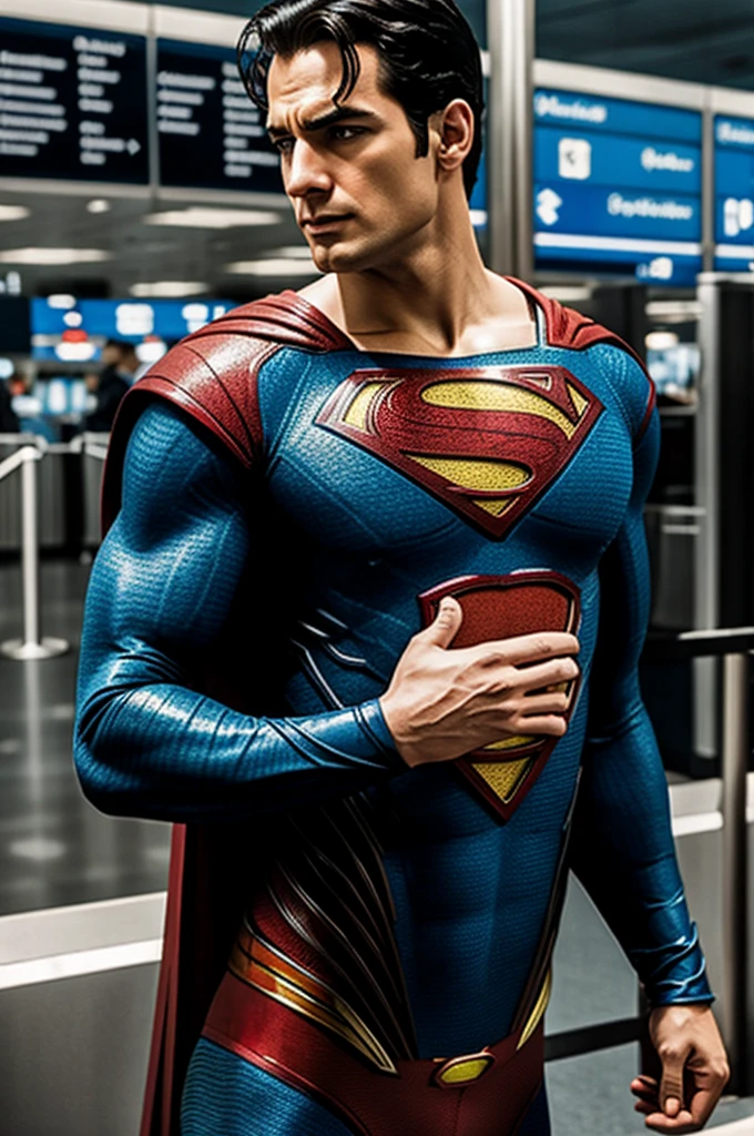 sad superman at airport 