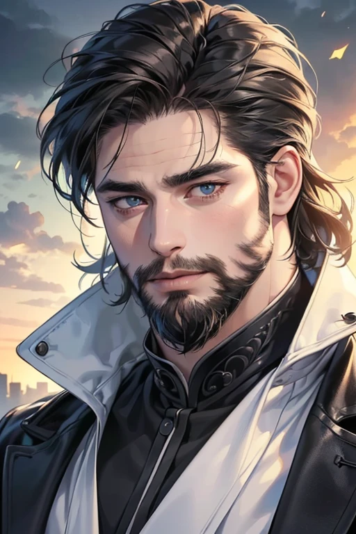 (best quality,4k,8k,highres,masterpiece:1.2),ultra-detailed,(realistic,photorealistic,photo-realistic:1.37),30 year old man,3 day beard,handsome anime,portraits,strong,masculine,dark hair,sharp jawline,mesmerizing eyes,perfectly styled hair,cool anime outfit,confident expression,vibrant colors,dynamic lighting