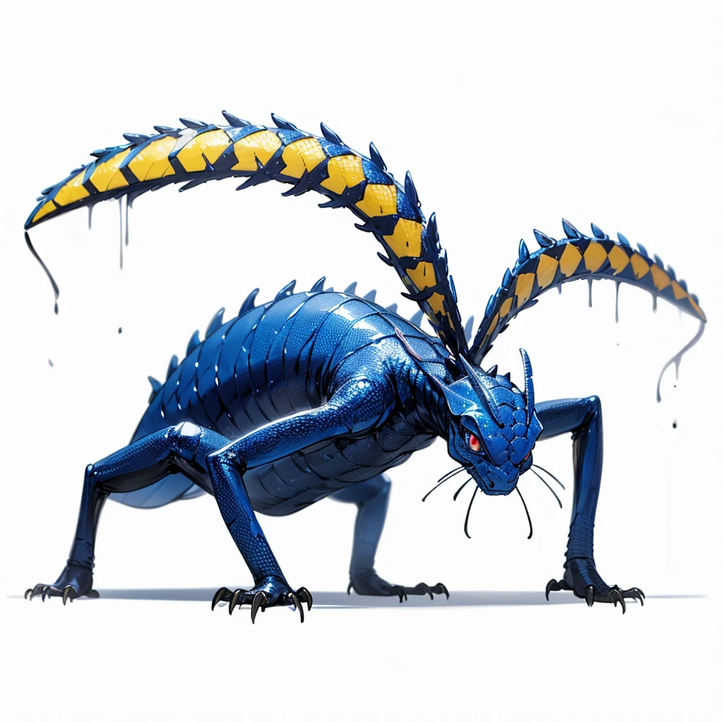 (Random Evolution, Colossal house lizard mixed with ant), full body version, full blue colour skins, (full blue eyes), (Grassroots), no background