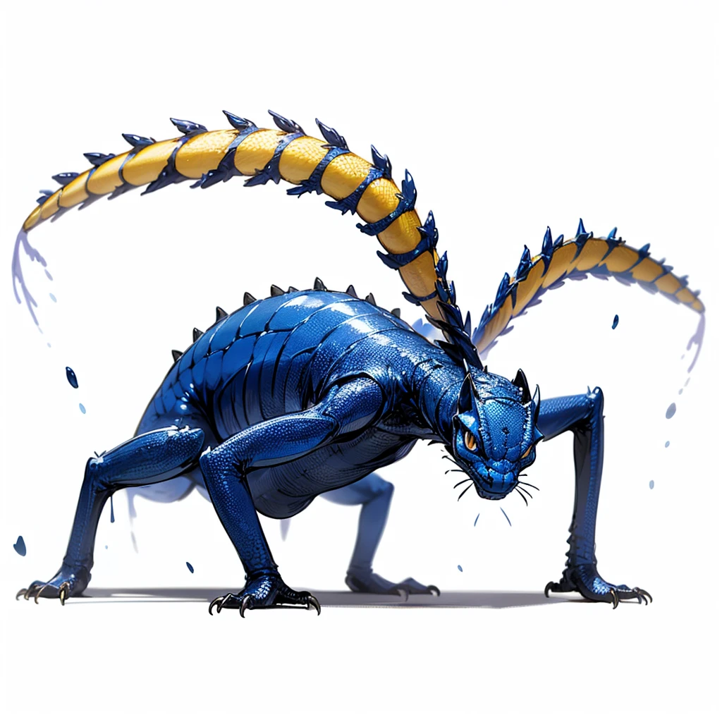 (Random Evolution, Colossal house lizard mixed with ant), full body version, full blue colour skins, (full blue eyes), (Grassroots), no background