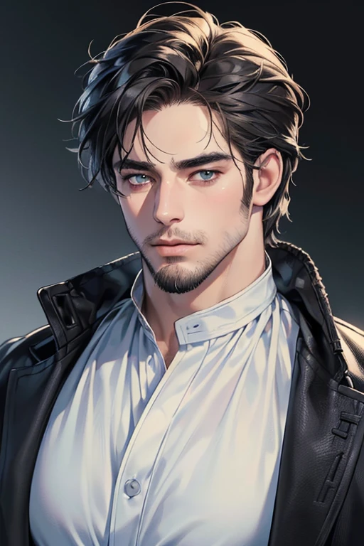 (best quality,4k,8k,highres,masterpiece:1.2),ultra-detailed,(realistic,photorealistic,photo-realistic:1.37),30 year old man,3 day beard,handsome anime,portraits,strong,masculine,dark hair,sharp jawline,mesmerizing eyes,perfectly styled hair,cool anime outfit,confident expression,vibrant colors,dynamic lighting