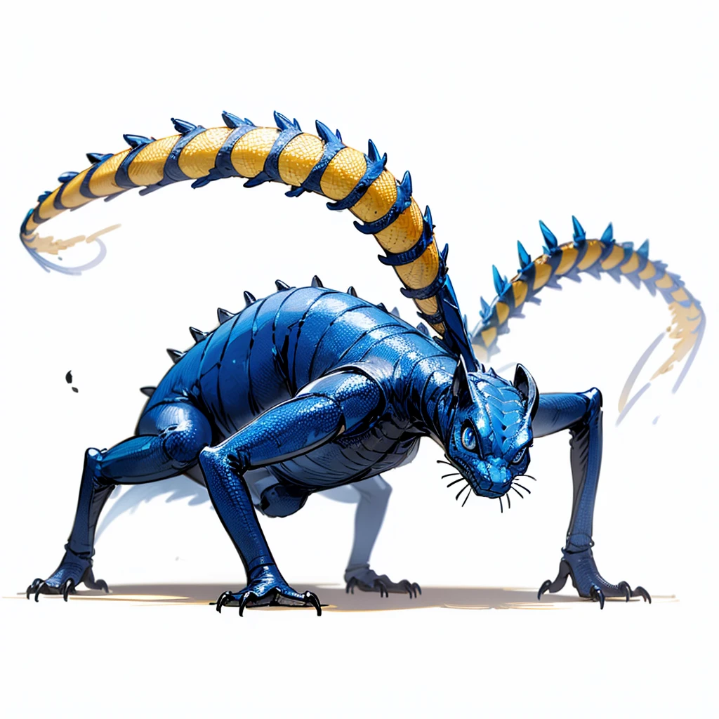 (Random Evolution, Colossal house lizard mixed with ant), full body version, full blue colour skins, (full blue eyes), (Grassroots), no background
