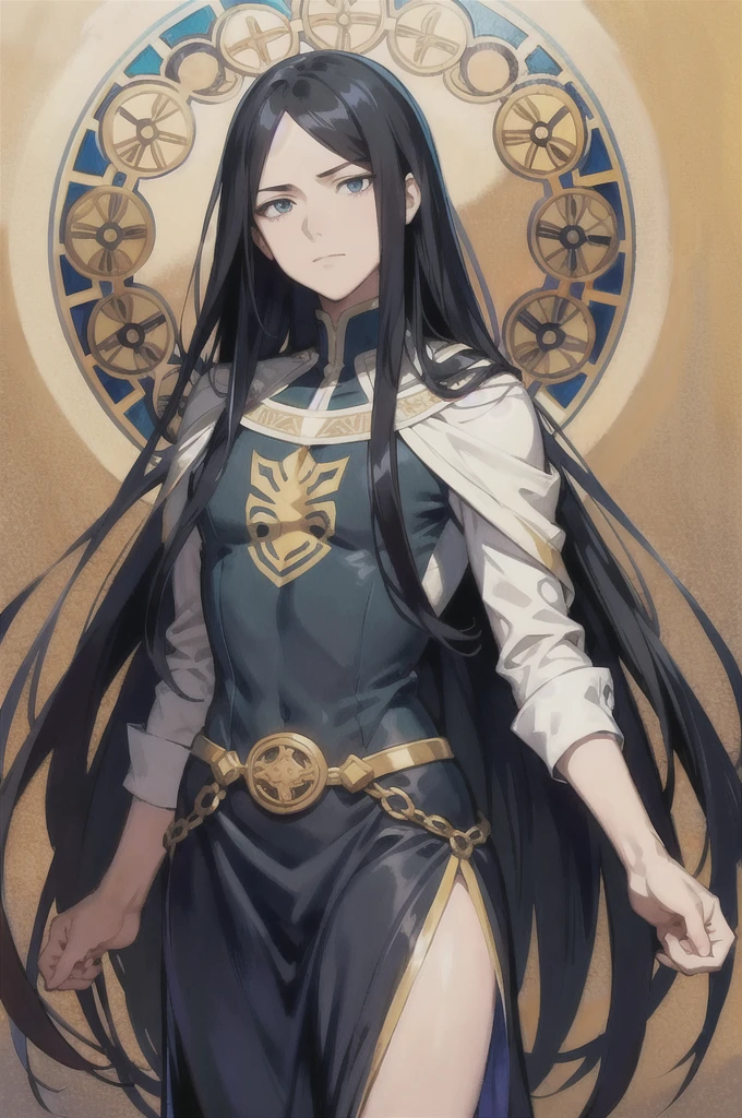 face portrait of a my hero academia custom male character , long straight hair, black hair , UA highschool backround, Decorative panels, by Alphonse Mucha
(Masterpiece, Best Quality, Highres:1.4), Detailed, Intricate Details, 4K, line art