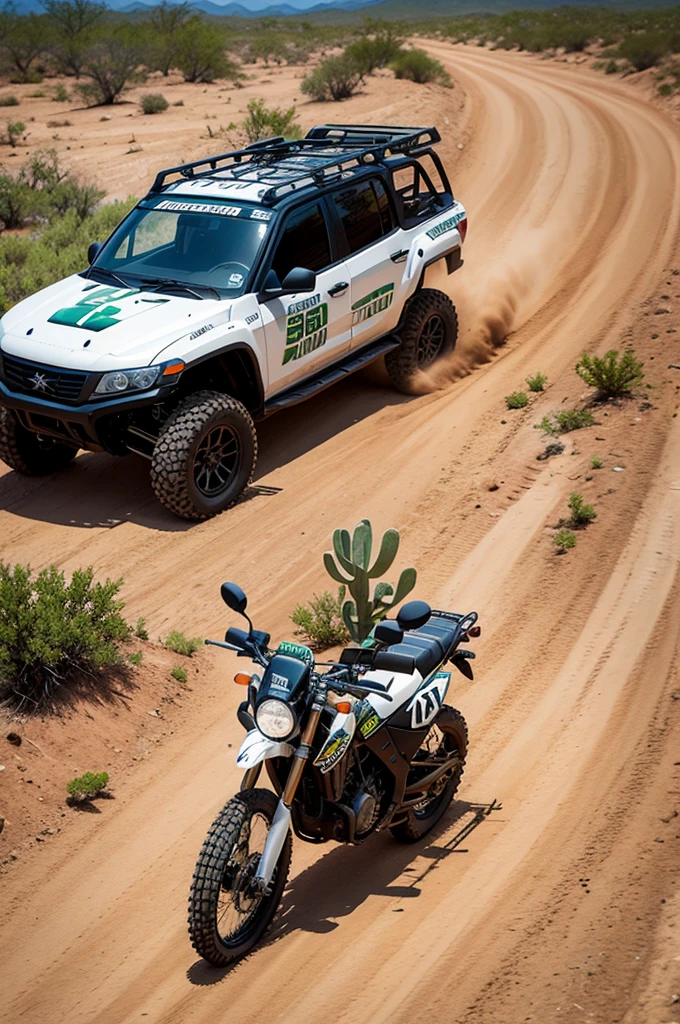 Off road motorcycle team logo in the caatinga, featuring a cactus