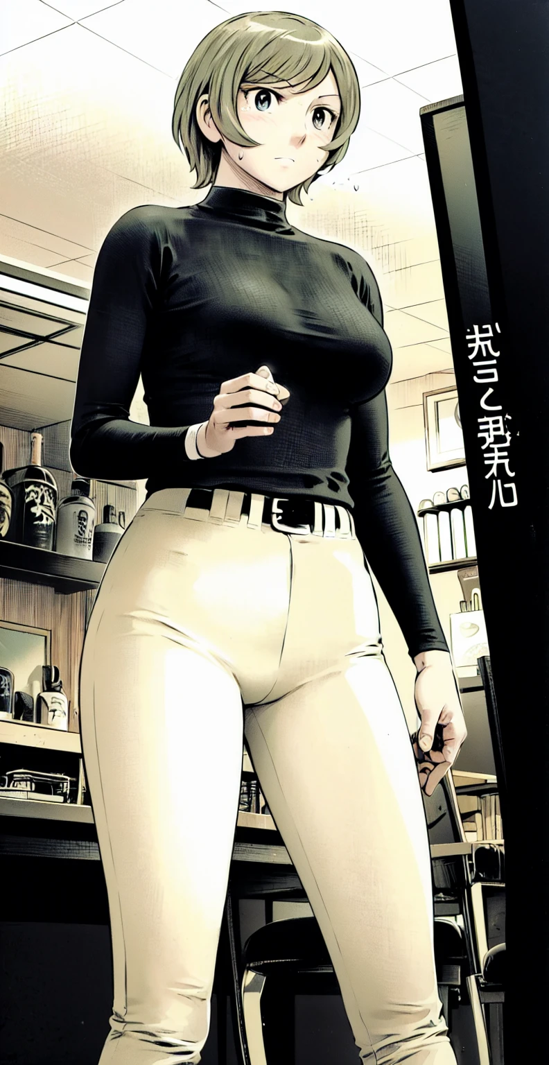 (野球uniform:1.2),
Blonde Hair, (short hair:1.2),Long sleeve, Black Shirt, turtleneck,White trousers、uniform、Black belt、((Illustration of people))、Big Boobs、
View Audience,, (Highest quality:1.3),One Girl, White pants、uniform、indoor、baseball 、White wall、blue eyes、Tight black shirt、(masterpiece、Highest quality)、Highest quality, Ultra-high resolution, (((masterpiece))), alone, Sweat、Big eyes、Big Breasts、One Girl, Front view、Embarrassed face、Bronze colored hair、((short hair))、Stand up straight、Cowboy Shot