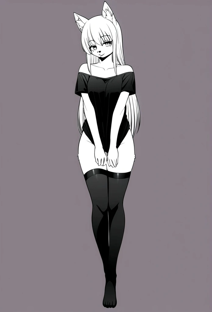anime girl in black top and stockings posing for camera