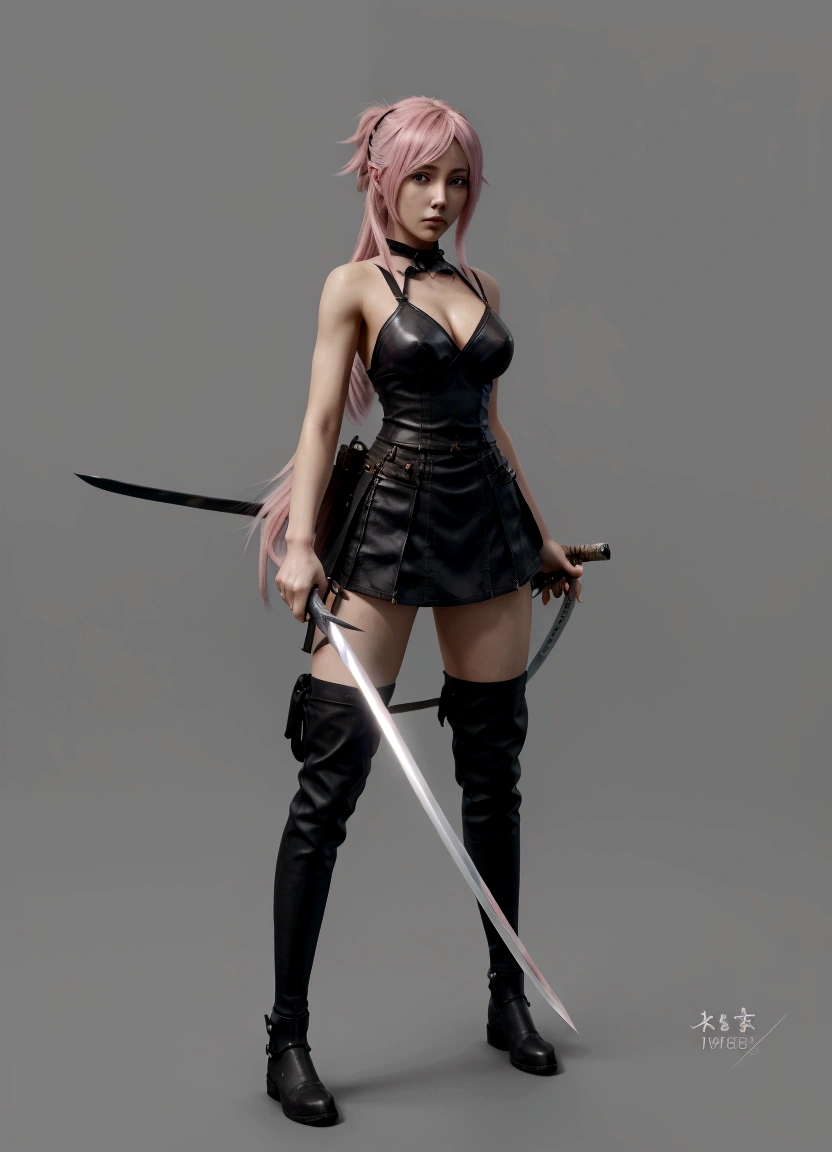 anime girl with pink hair and a sword in her hand, full body concept, nier inspired, made with anime painter studio, unsheathing her katana, unrealistic character concept, realistic character concept, she is holding a sword, she is holding a katana sword, anime style character, female action anime girl, painted in anime painter studio, anime woman fullbody art