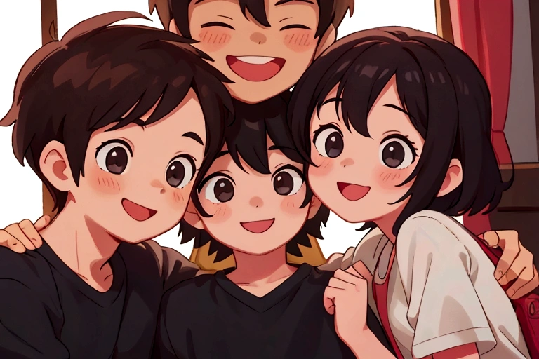 2 boys,2 girls,A good friend,smile