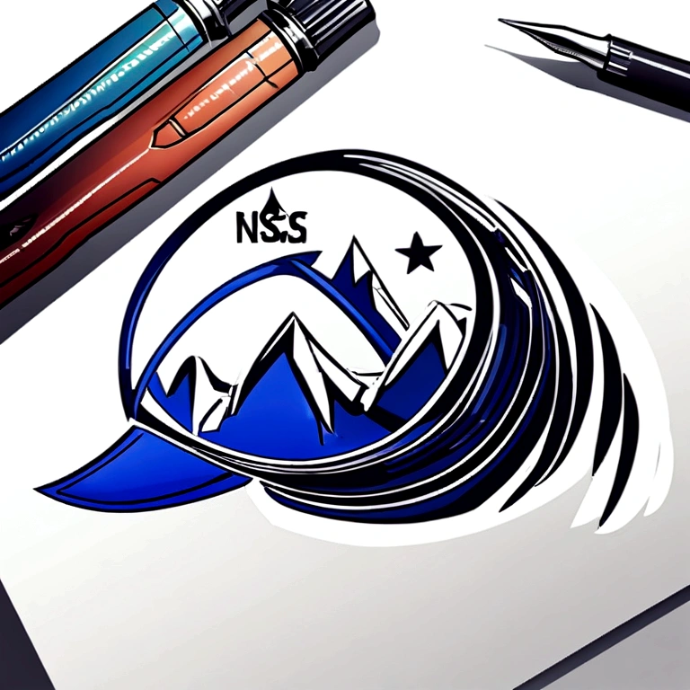(( Simple logo design with gradient effect)), (vector art), (design minimalista), (gradient effect), Do it in a style like hand-drawn drawing. (The logo is a simple depiction of a wolf on top of a mountain with its head held high looking up at three stars in the sketch) Creat a ultra realistic logo, Name is NS SKETCH ART, for my sketch art shop, brand name is NS sketch art