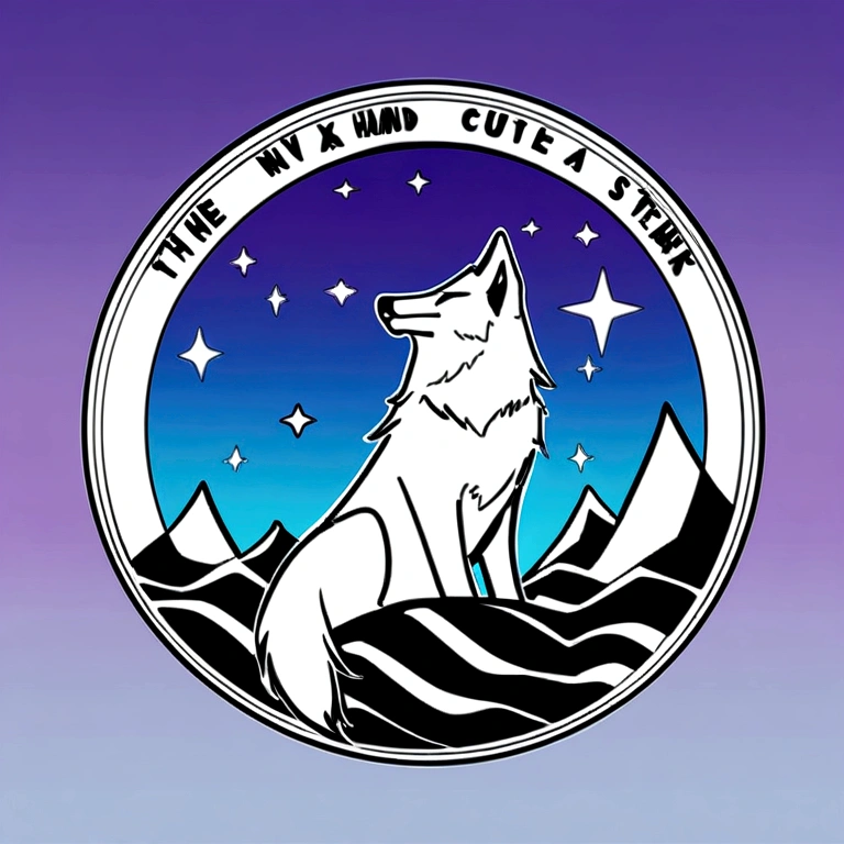 (( Simple logo design with gradient effect)), (vector art), (design minimalista), (gradient effect), Do it in a style like hand-drawn drawing. (The logo is a simple depiction of a wolf on top of a mountain with its head held high looking up at three stars in the sketch) Creat a ultra realistic logo, Name is NS SKETCH ART, for my sketch art shop, brand name is NS sketch art