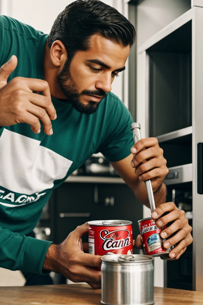 A man analyzing a can of tuna