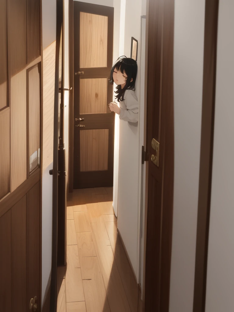 (masterpiece:1.2, best quality:1.1, highres,absurdres, high quality),(photorealistic:1.1),reflected light, colorful,ultra-detailed, ultra hd, super detailed,
yotsuya miko, open door, sleepwear,  messy hair, black hair, yellow eyes,( open door):1.4, house,  (sleepy), hallway, antenna hair, cowboy shot, 1girl, solo focus, 
 