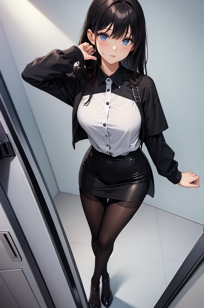 Obra de arte, melhor qualidade, agrias, gray sweater, collant preto, standing, olhando para o espectador, juri han,belas coxas,roupa azul,olhar penetrante,evil look,oculos no rosto,melhor qualidade,best quality,looking at viewer