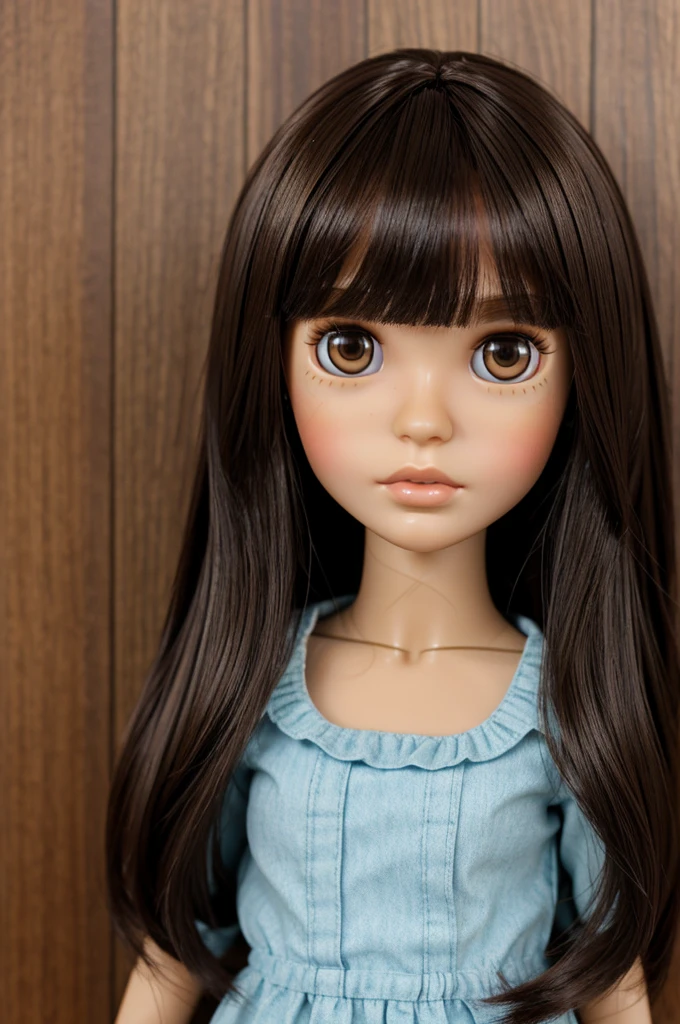 make me a blythe doll brunette dark straight hair with bangs and brown eyes
