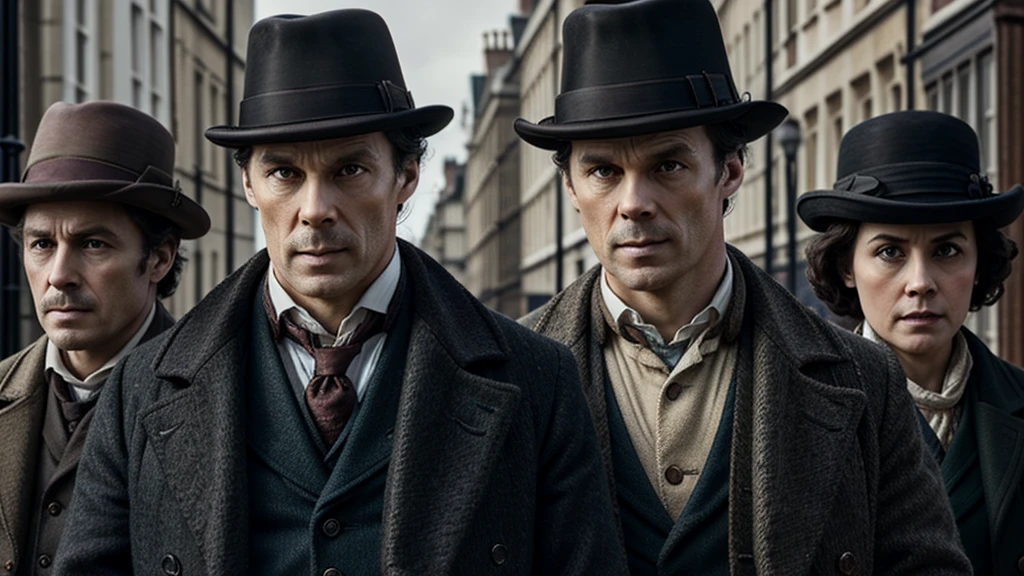 Sherlock Holmes、Detectives and assistants、Old London、An investigation is ongoing.、4K、（（Masterpiece）」