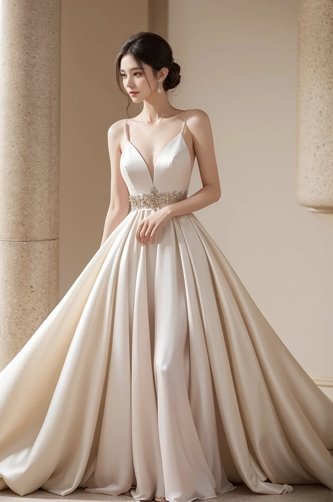 Elegant long dress：Choose a long evening gown，Can be light or dark。Make sure the dress is made of high-quality material，Such as silk、Satin or Chiffon，These materials can add elegance and nobility。Wear it with a pair of heels，Make the overall look more perfect。