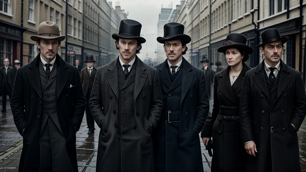 Sherlock Holmes、Detectives and assistants、Old London、An investigation is ongoing.、4K、((Masterpiece))、(Delicate)