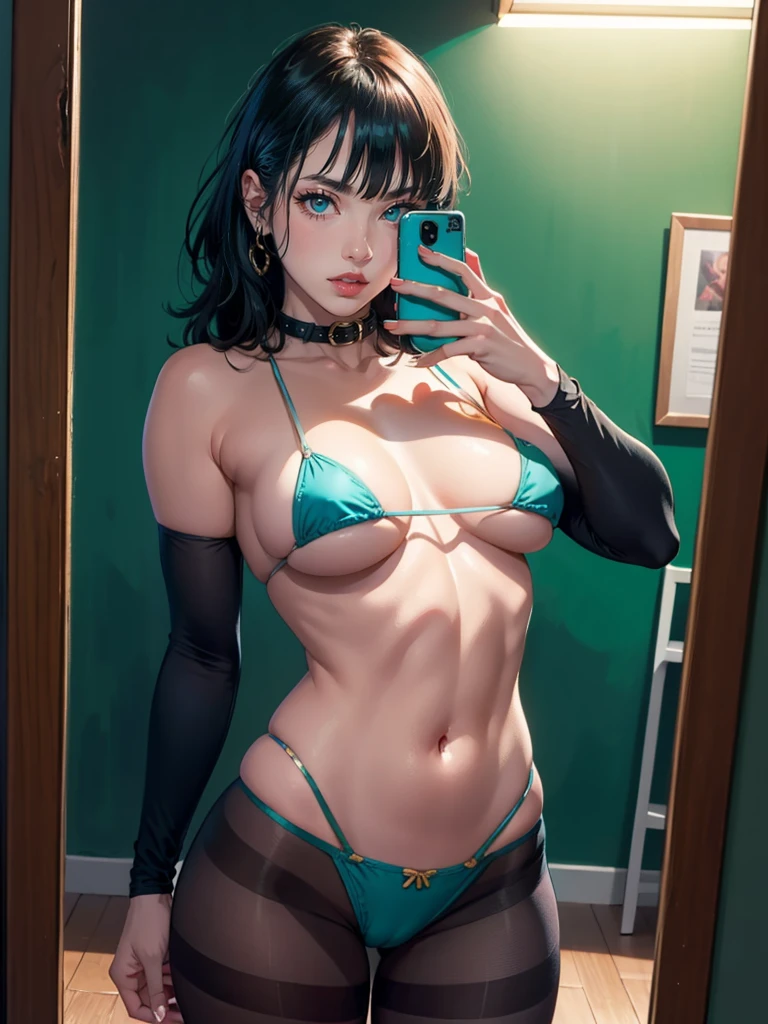 Hyper realistic super detailed sexy fubuki, Very detailed, expressions faciales sexy, seductive facial expressions, [:(Face detail: 1.4): 0.4], 16K resolution, 4k resolution, dinamic lighting, High definition resolution, (hyper realistic: 1.4),(contrasting background: 1.5), hyperrealistic arm), (Hyperrealistic legs), (peau propre), (lighting cinematic: 1.7), (intime), (Technologie NVIDIA RTX Ray Tracing),  hyperrealistic arm: 2), (Ventre plat parfait), (image couleur),fubuki, long hair, large breasts, mirror, room, selfie, holding cellphone, brown pantyhose, pantyhose, thighs, tight cameltoe, see through pantyhose, looking at viewer , masterpiece, best quality, highly detailed, desire, blush, perfect hands, blush, shy, tight gap, skindentation, mirror, room, selfie, holding cellphone.cute pose, half naked, deep cameltoe, super small micro bikini g string, big tits