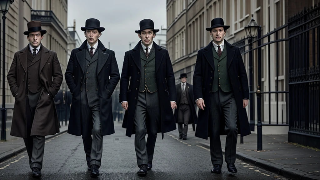 Sherlock Holmes、Detectives and assistants、Old London、An investigation is ongoing.、Two Men、4K、((Masterpiece))、(Delicate)