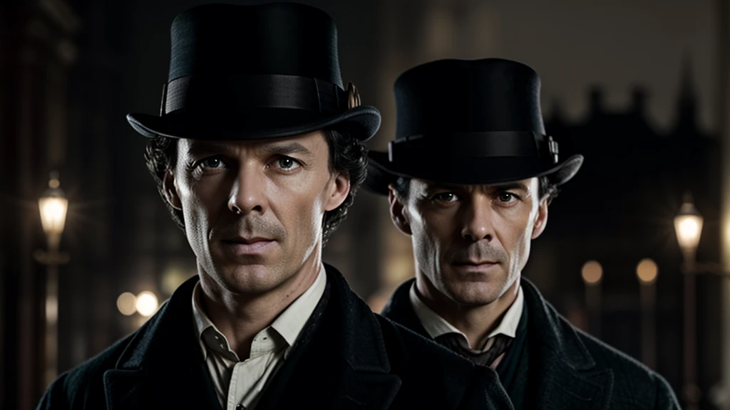 Sherlock Holmes、Detectives and assistants、Old London、An investigation is ongoing.、Two Men、4K、((Masterpiece))、(Delicate)