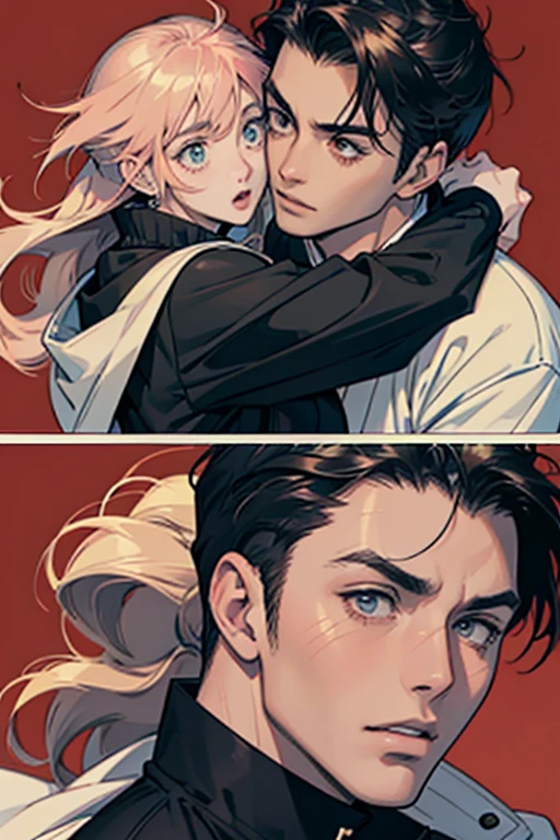 Comic Storyboard:1.8, comic strip, Comic Layout, My favorite manga storyboard, story of a loving couple, anime emoji theme pack, Hyper Hi-Vision, Japanese anime manga style, red background dark sky, 24K UHD.