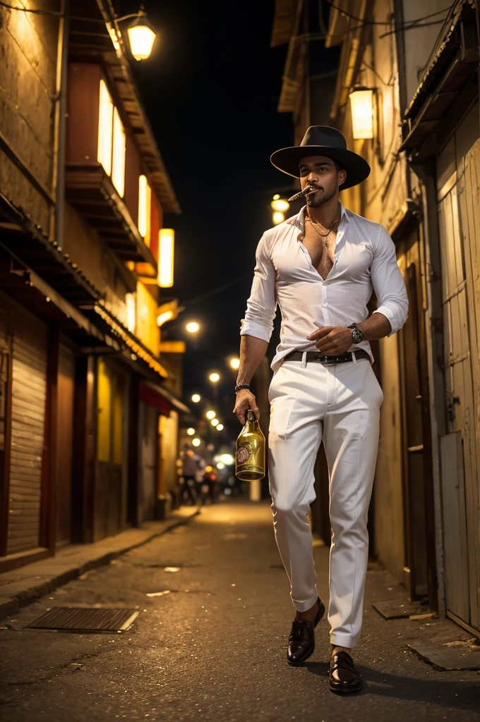 Since I can&#39;t create images directly, I can suggest how to describe an image of Zé Pilintra that you can use for your Instagram page:

Imagine a male figure, dressed in elegant and typical clothes of a Brazilian urban rogue: Hat, white  shirt, dark pants and well-kept shoes. He has a confident expression and light smile, holding a bottle of cachaça and a cigar. Ao fundo, an environment reminiscent of a busy street in Rio de Janeiro at night, with colorful lights and an atmosphere of party and mystery. This image captures the essence of Zé Pilintra, the kind and protective rogue, very revered in Brazilian culture.