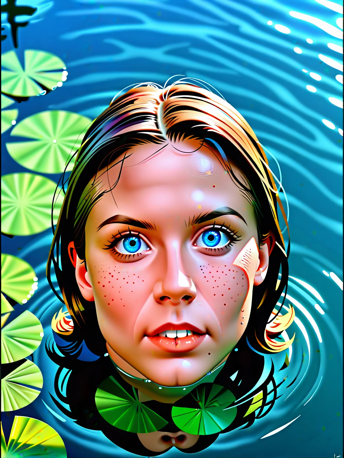 score_9, score_8_up, score_7_up, Mysterious female eyes in a lake, (only her eyes are above water-level, water reflection), goddess, alluring, by Minjae Lee, Carne Griffiths, Emily Kell, Steve McCurry, Geoffroy Thoorens, Aaron Horkey, Jordan Grimmer, Greg Rutkowski, amazing depth, double exposure, surreal, geometric patterns, intricately detailed, bokeh, perfect balanced, deep fine borders, artistic photorealism , smooth, great masterwork by head of prompt engineering