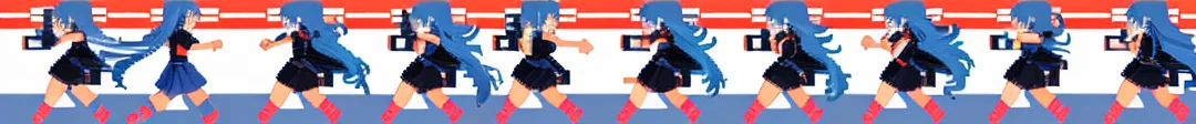 pixel,pixel art,pixelart,xiangsu,xiang su,((Side view)),full body,(((solid background))), ayanami_rei, a girl, running, long hair,blue hair, girl runing,frames