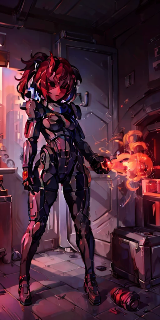 Illustration of a " Red Oni Girl Android " drawn by Midjourney