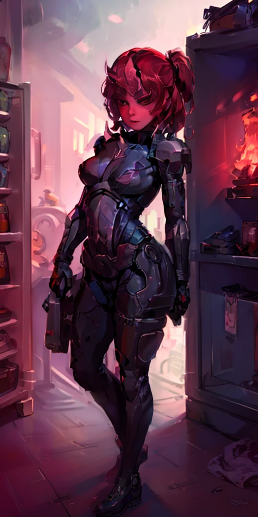 Illustration of a " Red Oni Girl Android " drawn by Midjourney